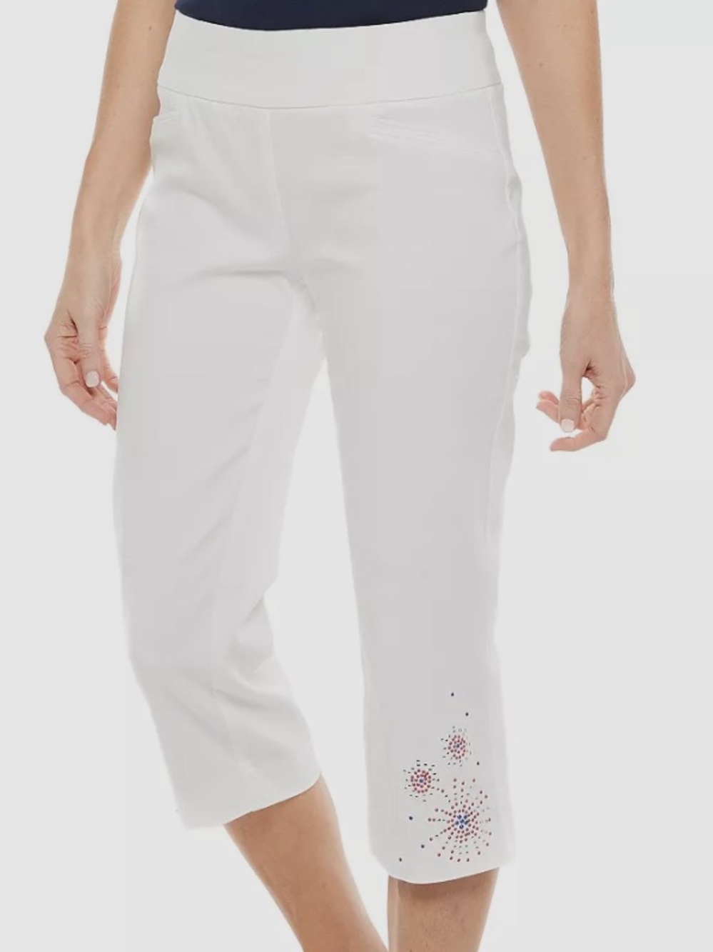 croft & barrow White Stretch Capri Pants with Embellished Starburst Detail 6 NWT
